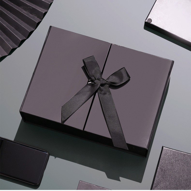 New ribbon flap double door folding paper gift box solid color simple atmosphere gift packaging paper box
