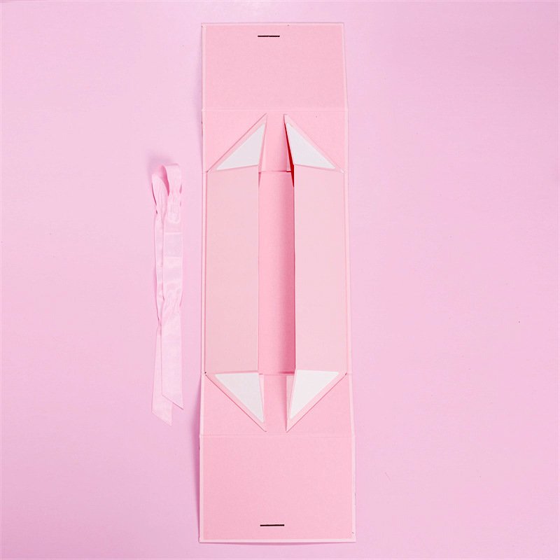 New ribbon flap double door folding paper gift box solid color simple atmosphere gift packaging paper box