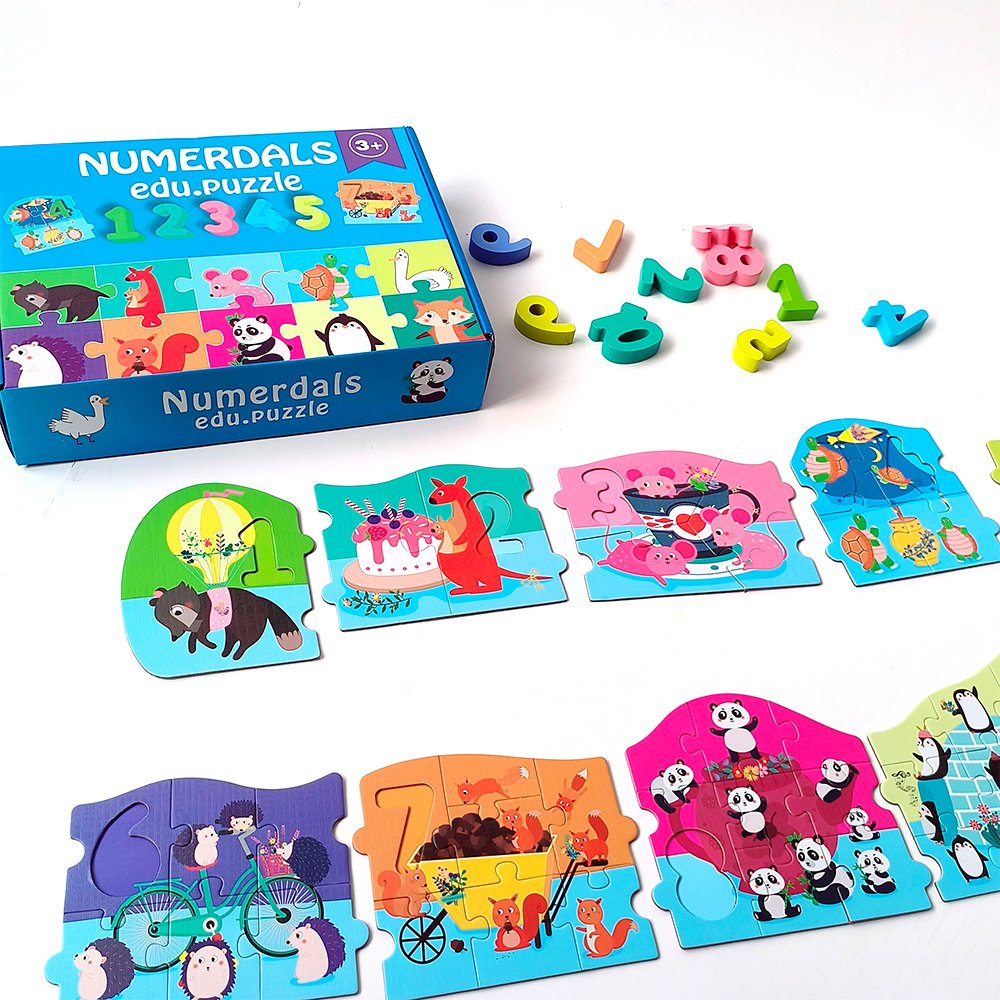 Hot children education cards numerdals and animal puzzle games for 3+ age kids cardboard packaging box