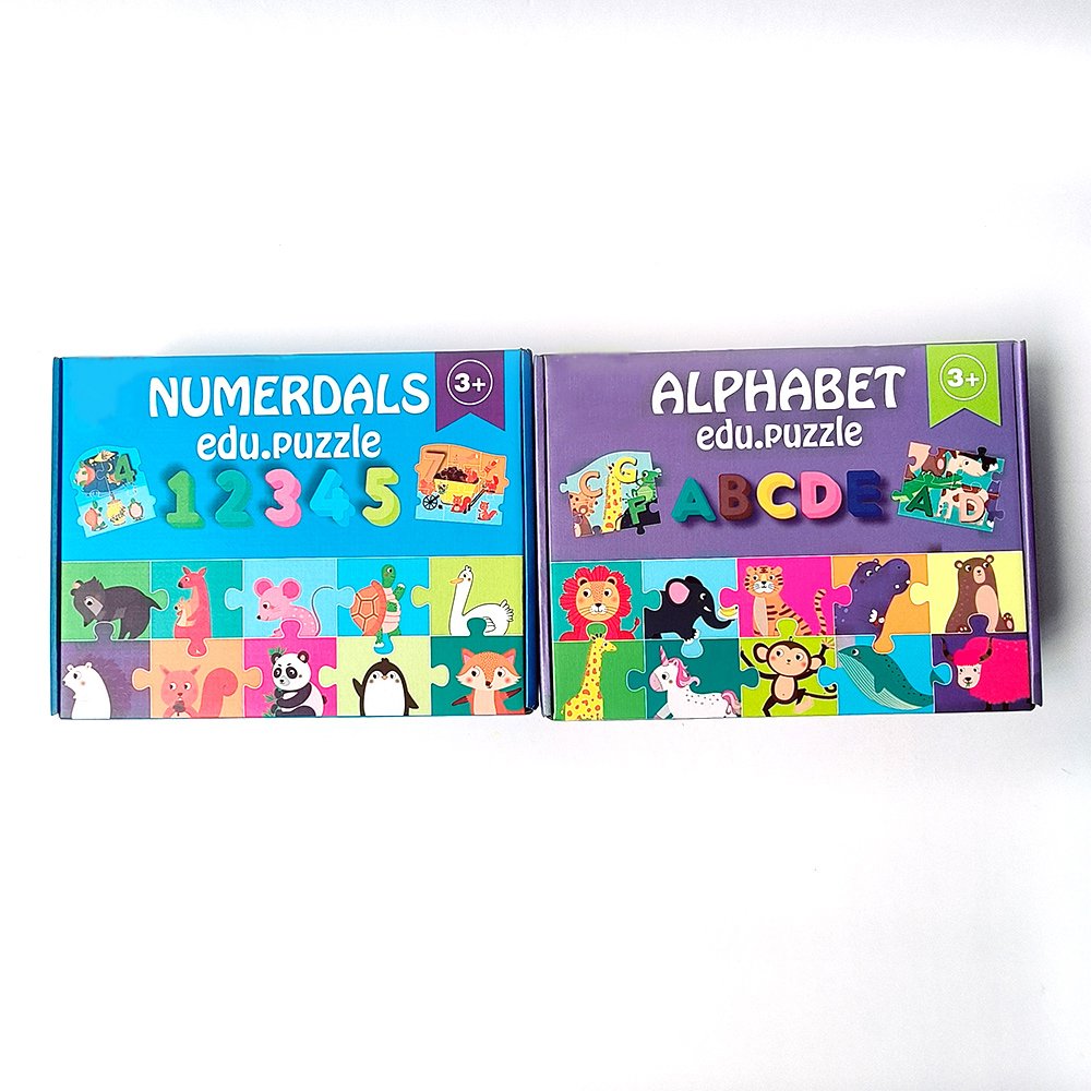 Hot children education cards numerdals and animal puzzle games for 3+ age kids cardboard packaging box