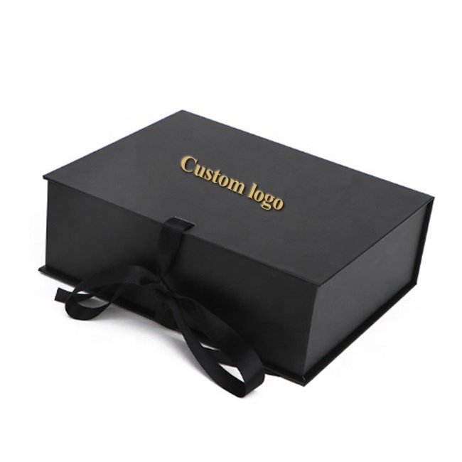 Custom logo luxury rigid black cardboard bundle extension gift box with silk satin lining insert packaging boxes for hair wigs
