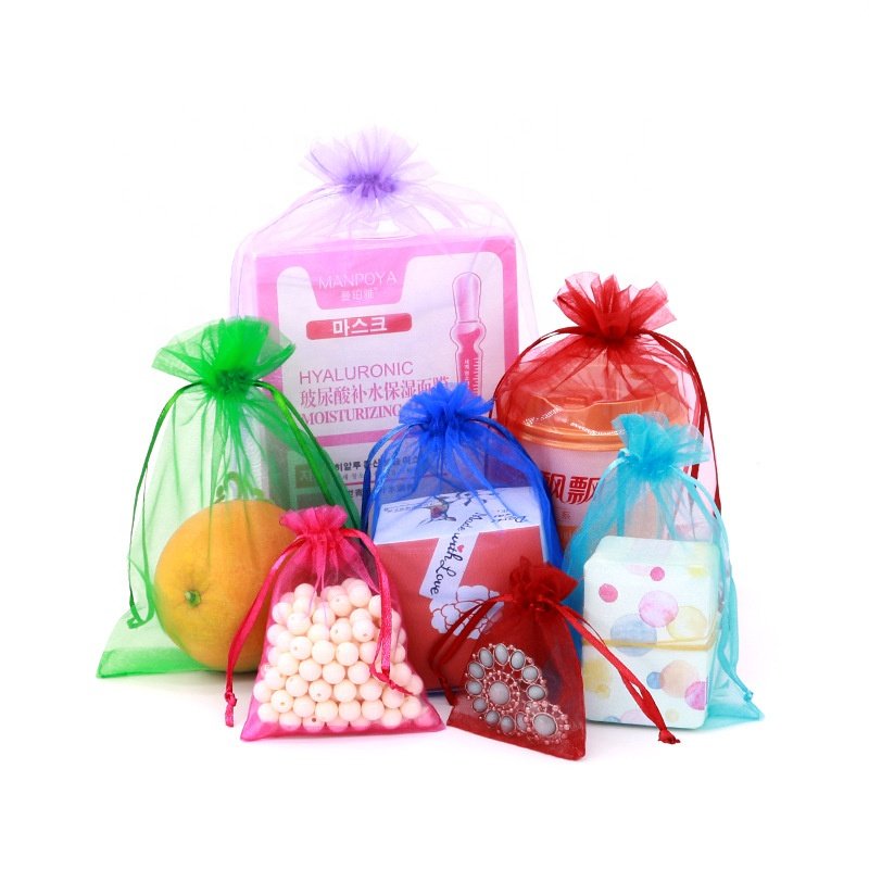 Wholesale Cheap Custom White organza bags 13x18 Wedding Jewelry Sheer Organza Bag Terylene Drawstring Bags Printing Logo