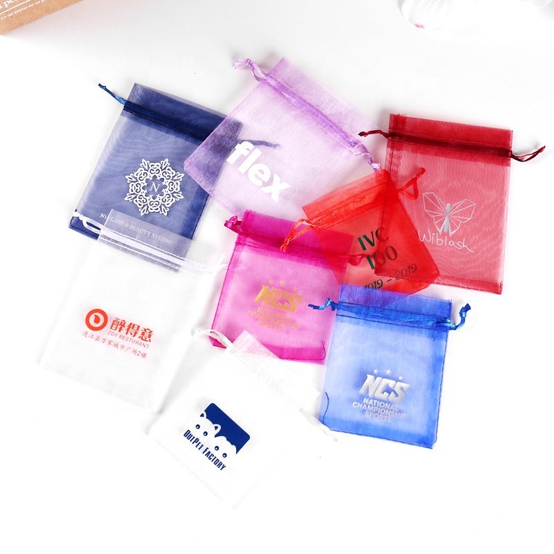 Wholesale Cheap Custom White organza bags 13x18 Wedding Jewelry Sheer Organza Bag Terylene Drawstring Bags Printing Logo