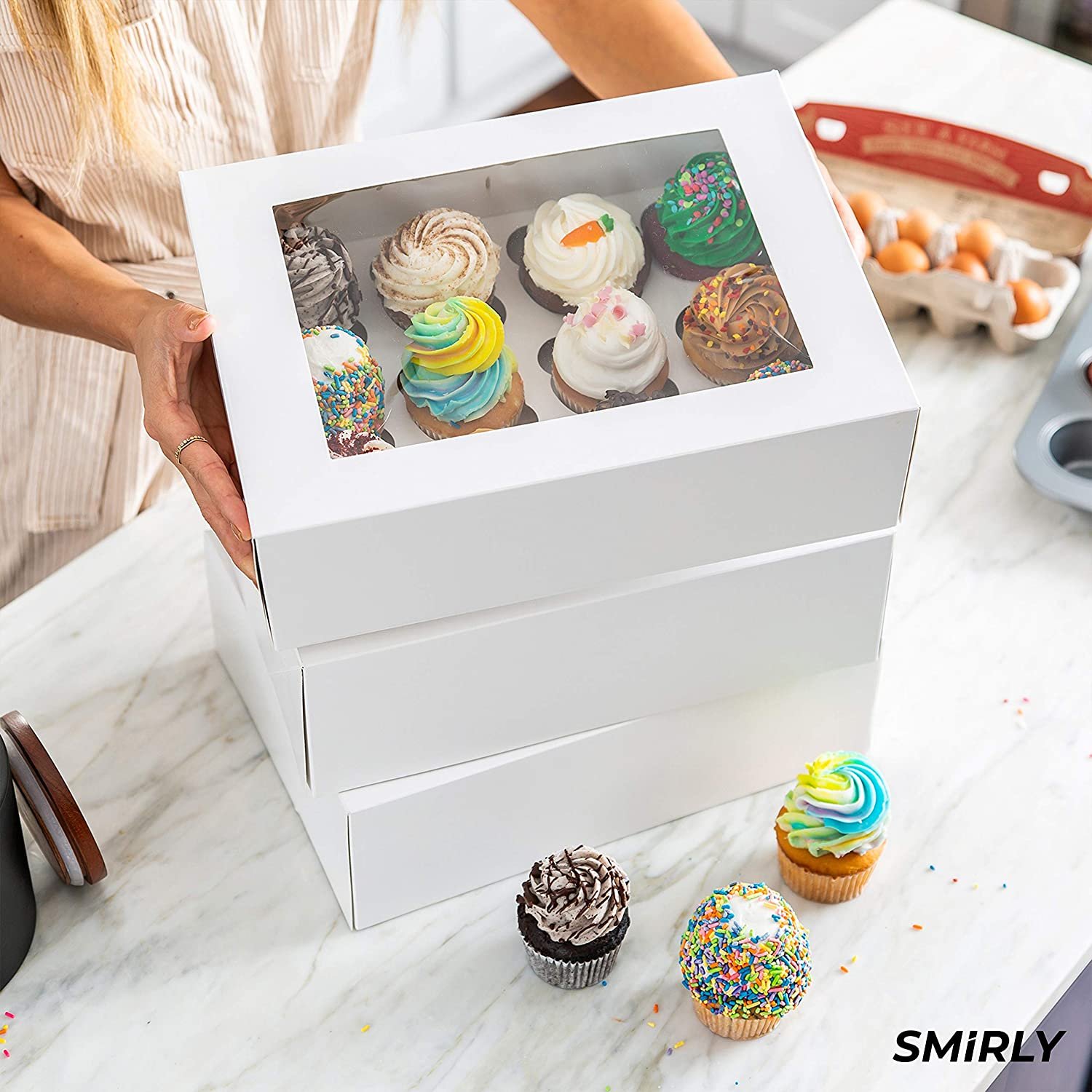 cupcake paper box custom logo print white Gift Food Biscuit Macaron Packing Window cookie packaging box