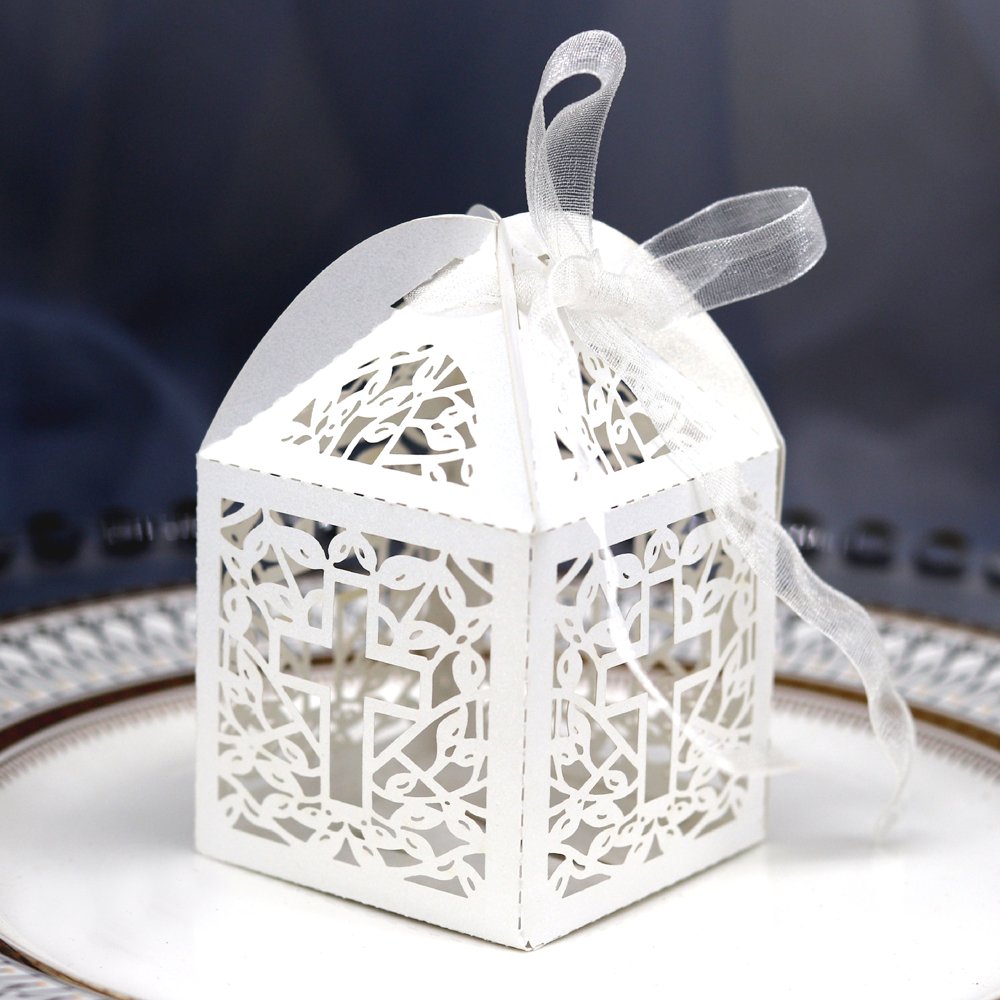 Ribbon Hollow Cross Paper Candy Sweet Gift Packaging Box Boxes for Wedding Baby Shower Party Decor