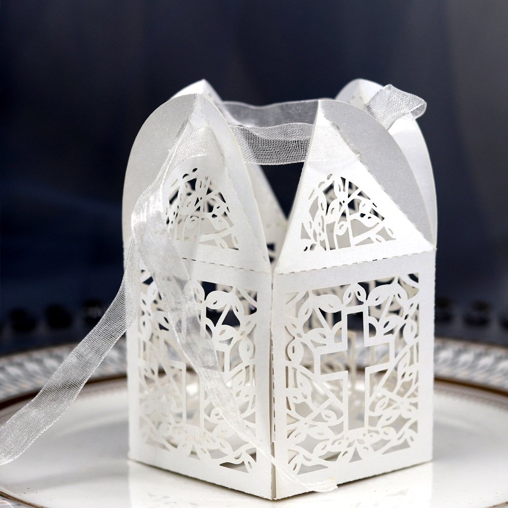 Ribbon Hollow Cross Paper Candy Sweet Gift Packaging Box Boxes for Wedding Baby Shower Party Decor