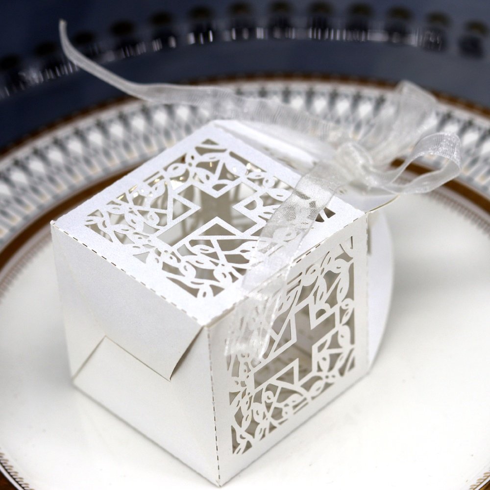 Ribbon Hollow Cross Paper Candy Sweet Gift Packaging Box Boxes for Wedding Baby Shower Party Decor