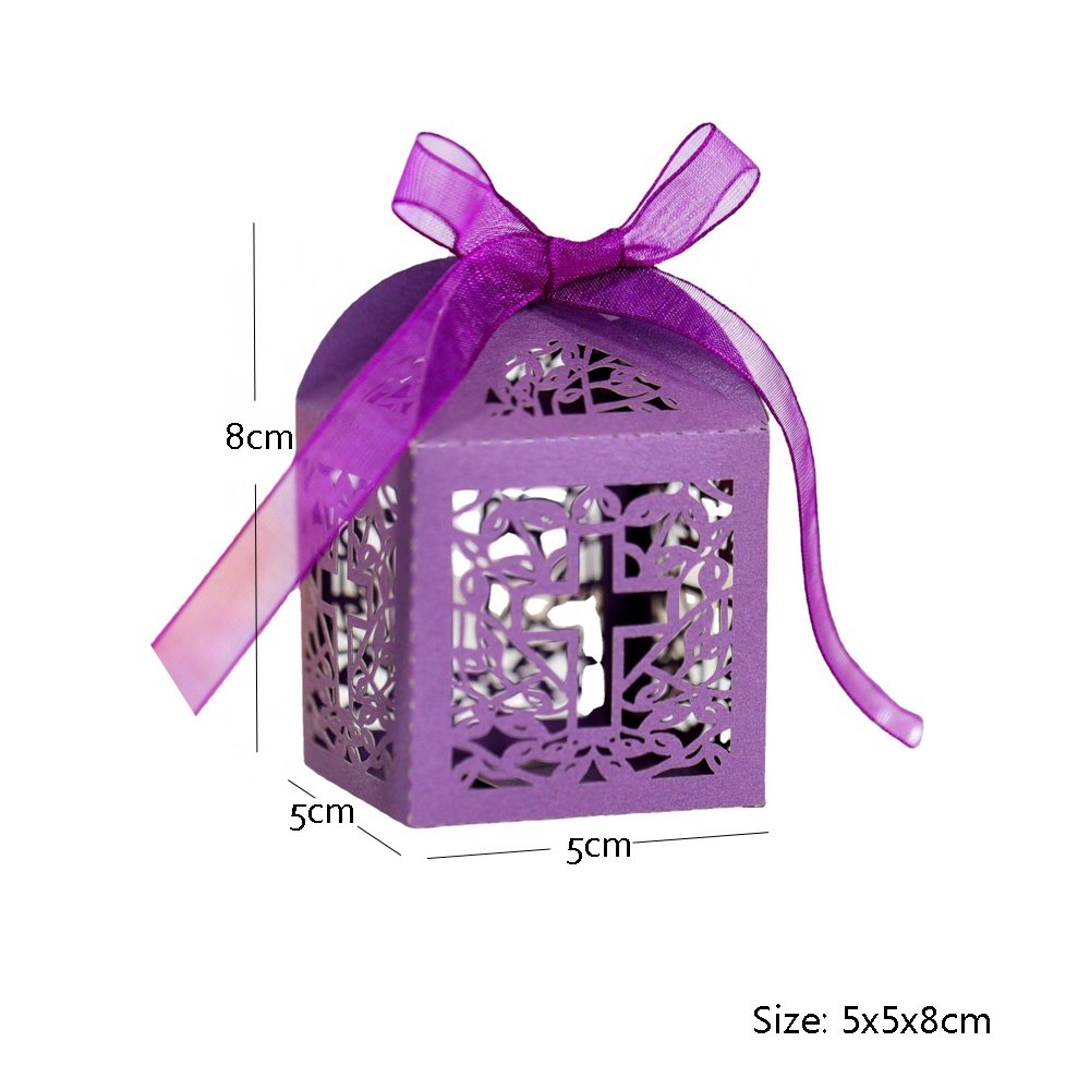 Ribbon Hollow Cross Paper Candy Sweet Gift Packaging Box Boxes for Wedding Baby Shower Party Decor