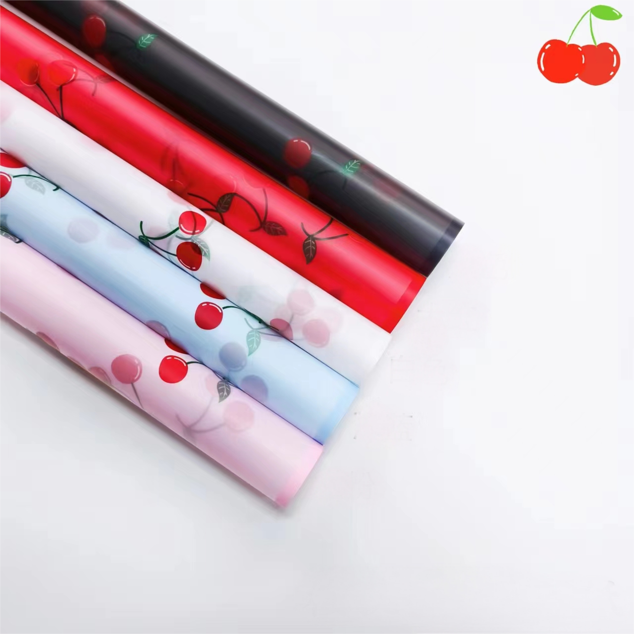58*58cm/pcs Red Cherry Design Printed Plastic Waterproof Flower Bouquet Wrapping Paper Floral Packaging Paper