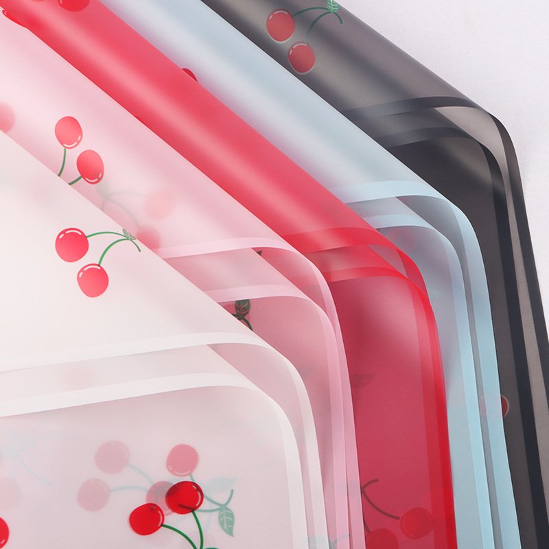58*58cm/pcs Red Cherry Design Printed Plastic Waterproof Flower Bouquet Wrapping Paper Floral Packaging Paper