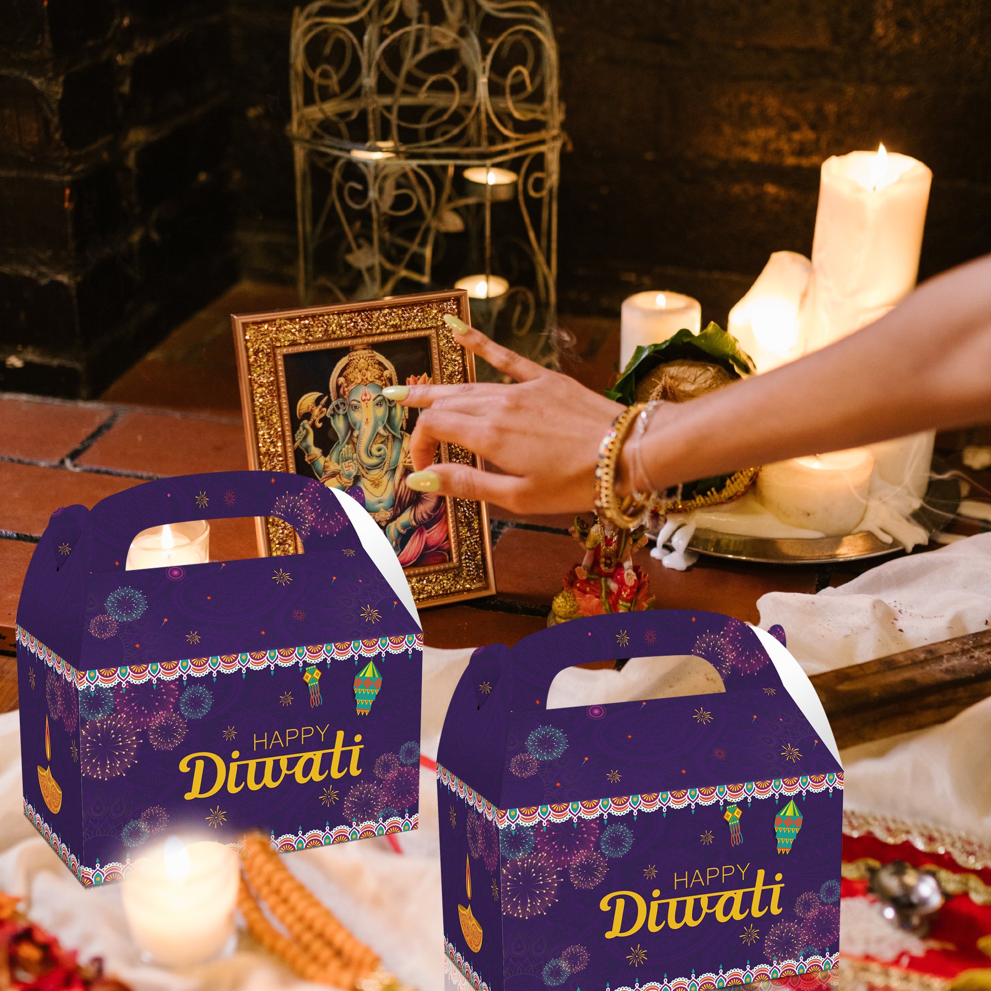 Xindeli DD211 Happy Diwali Design Candy Paper Gift Cake Goodies Treat Boxes for Party Supplies