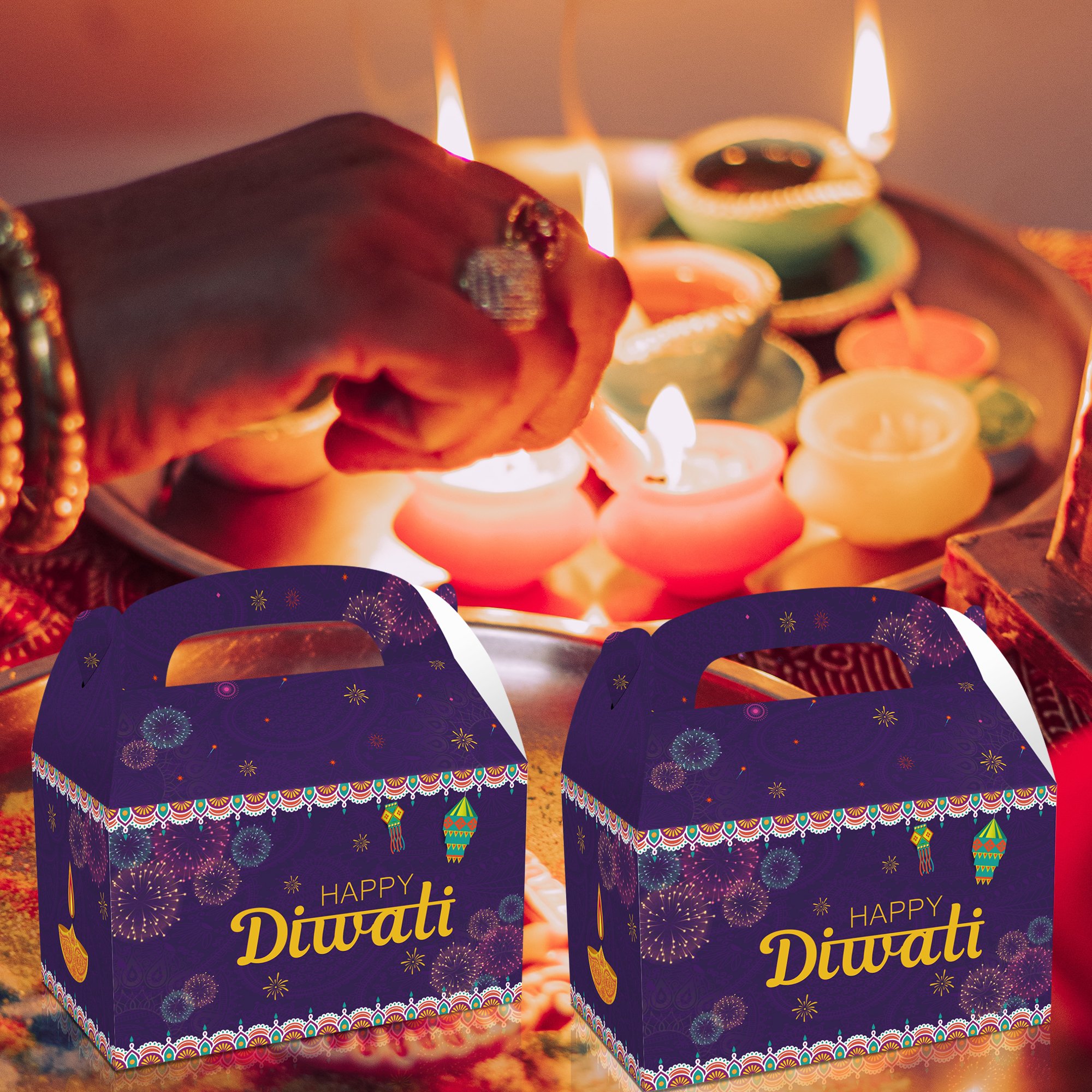 Xindeli DD211 Happy Diwali Design Candy Paper Gift Cake Goodies Treat Boxes for Party Supplies