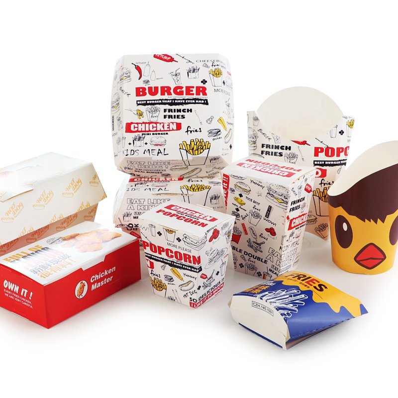 Biodegradable Take Away Food Boxes French Fries Fried Chicken Nuggets Carton Paper Food Packaging hamburger Box