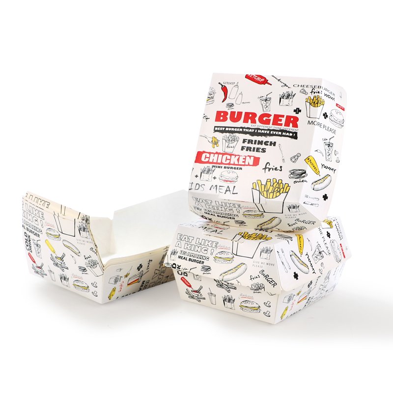 Biodegradable Take Away Food Boxes French Fries Fried Chicken Nuggets Carton Paper Food Packaging hamburger Box