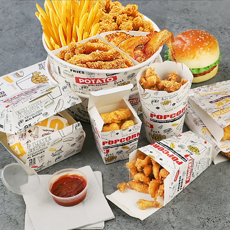 Biodegradable Take Away Food Boxes French Fries Fried Chicken Nuggets Carton Paper Food Packaging hamburger Box