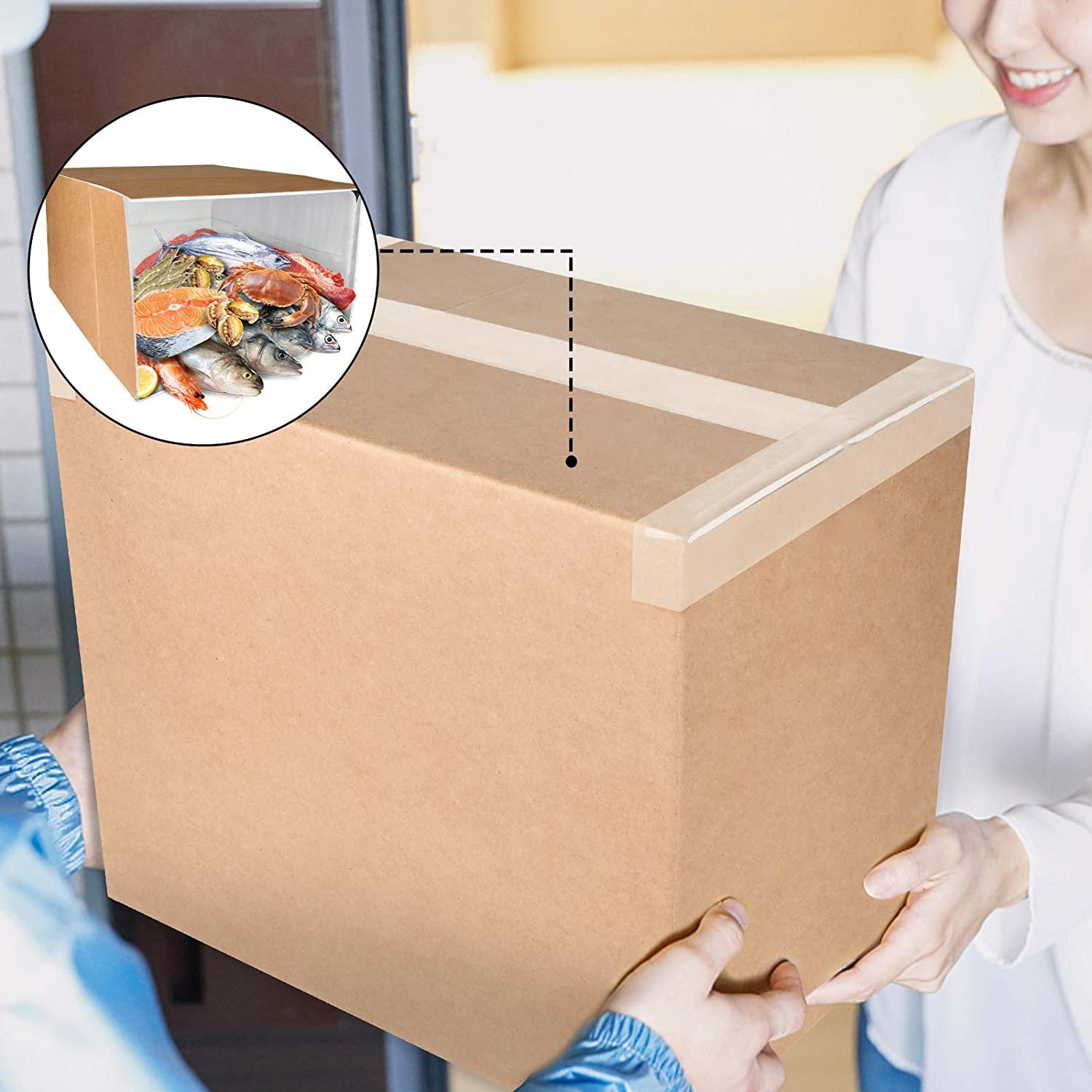 Custom Insulated Cardboard Carton Boxes Cold Shipping Frozen Food Cooler Food Packaging Box with Handle Fruit Frozen Food