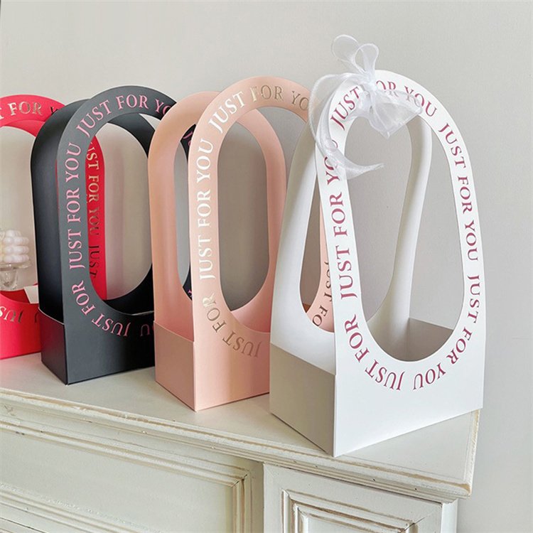 Beautiful Colorful Paper Flower Basket Packaging Arch Flower Vase Box With Thank Card
