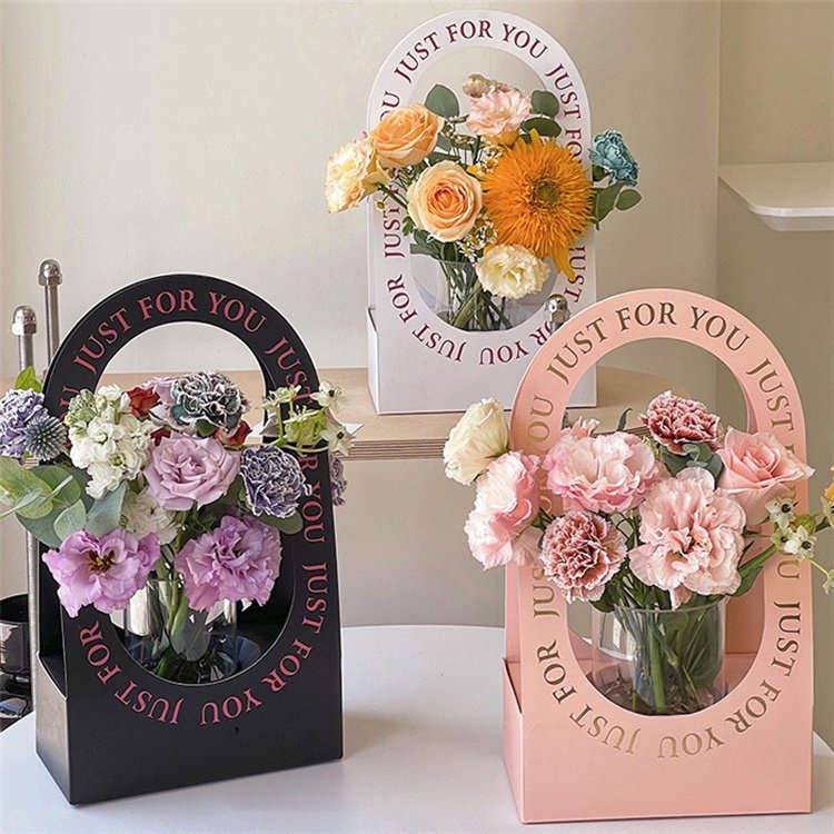 Beautiful Colorful Paper Flower Basket Packaging Arch Flower Vase Box With Thank Card