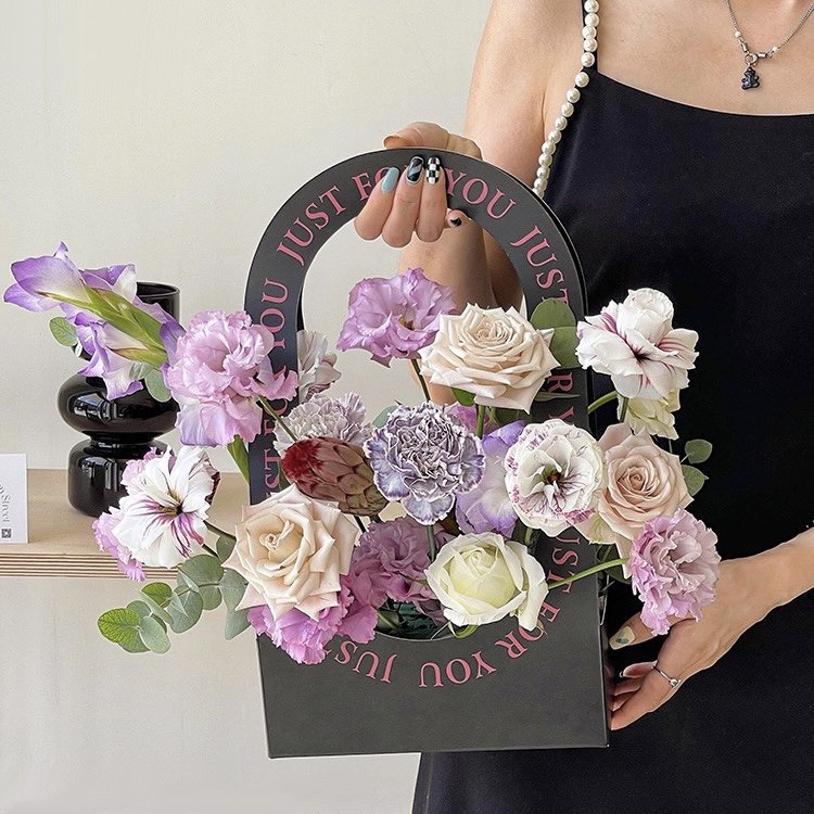 Beautiful Colorful Paper Flower Basket Packaging Arch Flower Vase Box With Thank Card