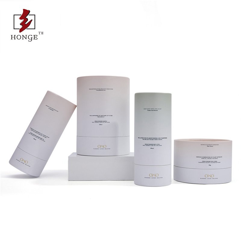 HonGe Round Cylinder Kraft Cardboard Paper Tubes Packaging Gold Custom Skin Care Cosmetic Set Packaging In Custom Size Tube Boxs