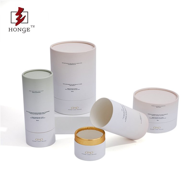 HonGe Round Cylinder Kraft Cardboard Paper Tubes Packaging Gold Custom Skin Care Cosmetic Set Packaging In Custom Size Tube Boxs