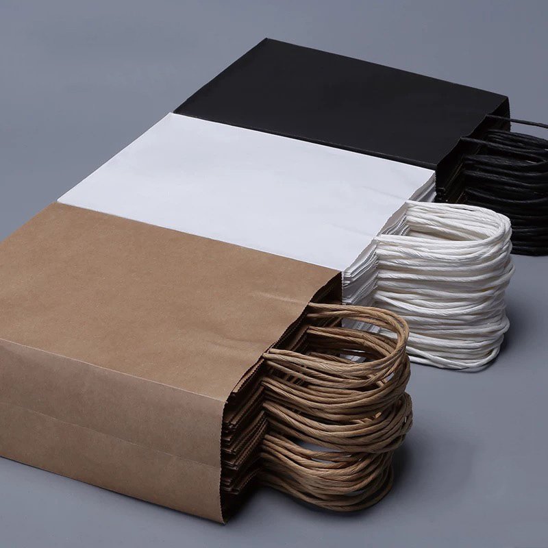 Wholesale Shopping packaging Handle Ribbon Kraft Black Craft Brown Bread White Food Small paper Bag With Your Own Logo