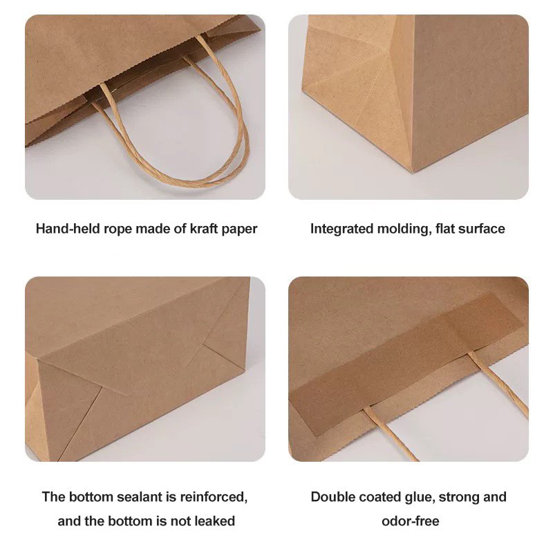 Wholesale Shopping packaging Handle Ribbon Kraft Black Craft Brown Bread White Food Small paper Bag With Your Own Logo