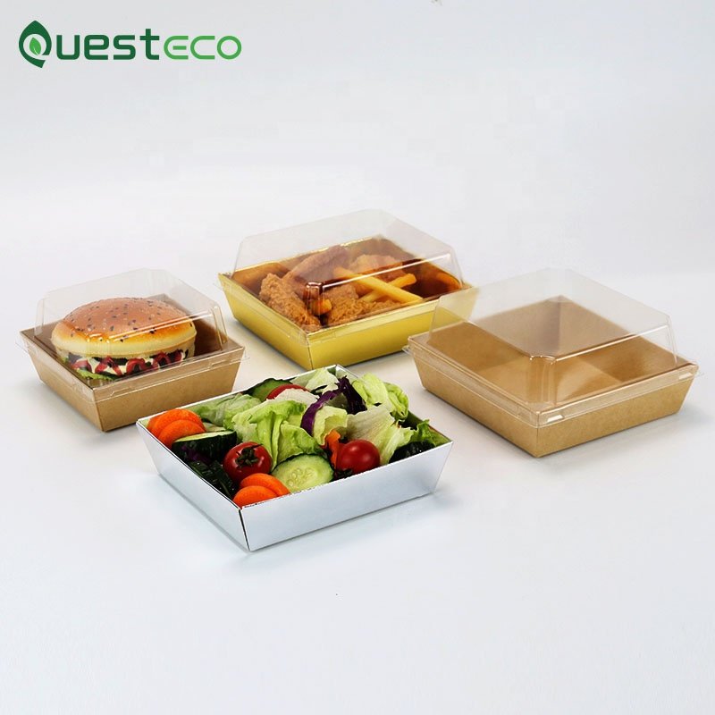 wholesale kraft white food take away paper salad bakery burger fruit container packaging box on sale boxes with clear lid
