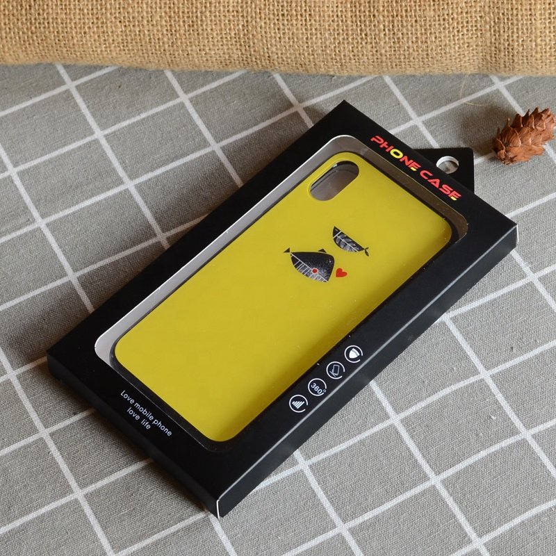 Wholesale clear window phone case foldable white cardboard packaging box with hook and insert PVC tray for digital accessories