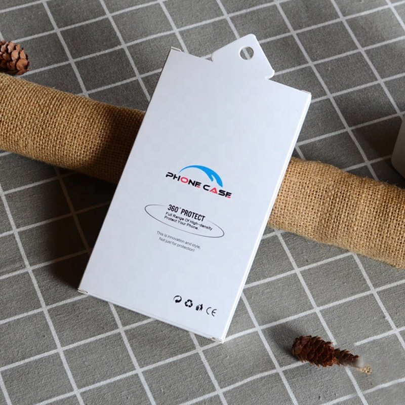 Wholesale clear window phone case foldable white cardboard packaging box with hook and insert PVC tray for digital accessories