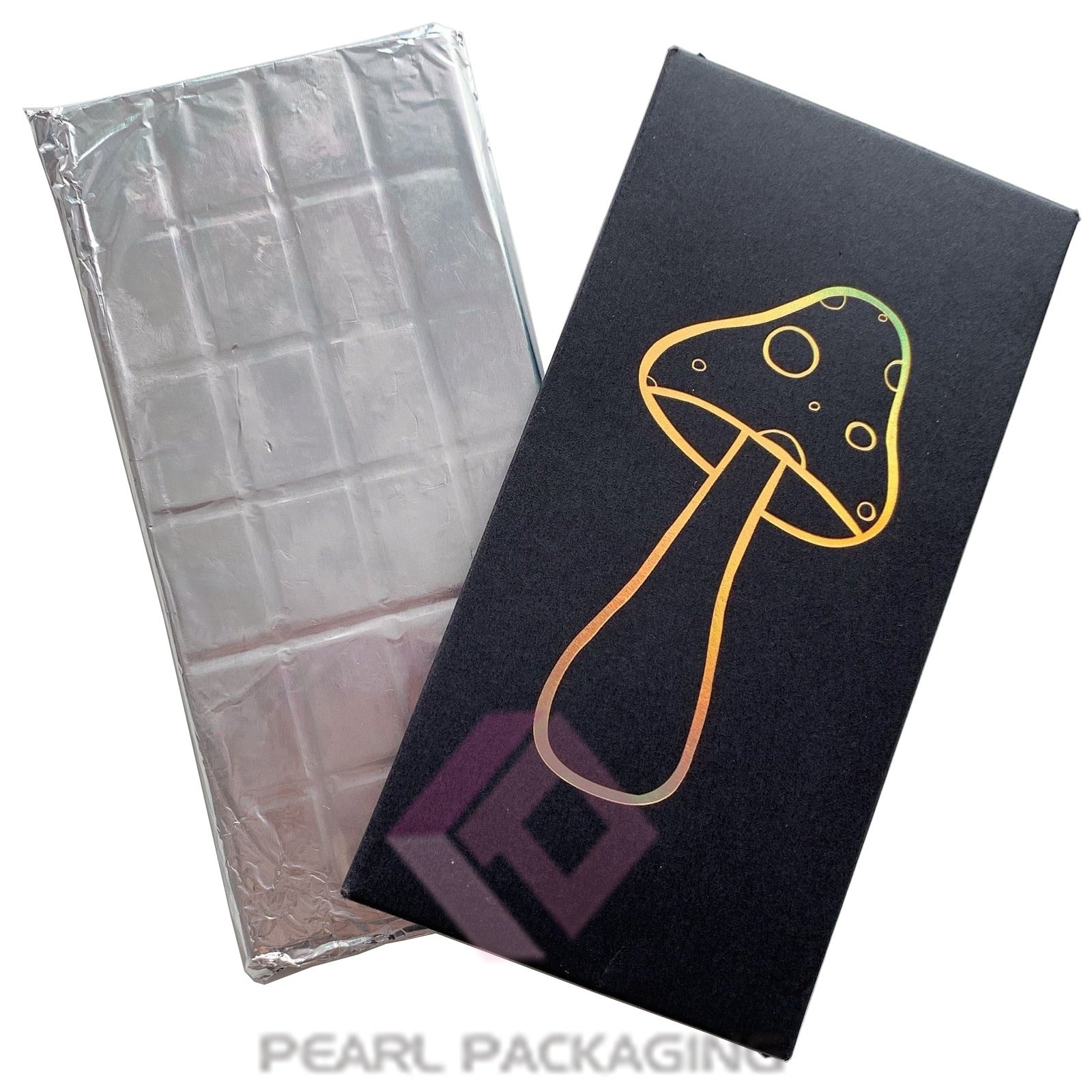 Gold Holographic Foiled Matte Black White Chocolate Bar Packaging Box with Gold Foil Wrappers