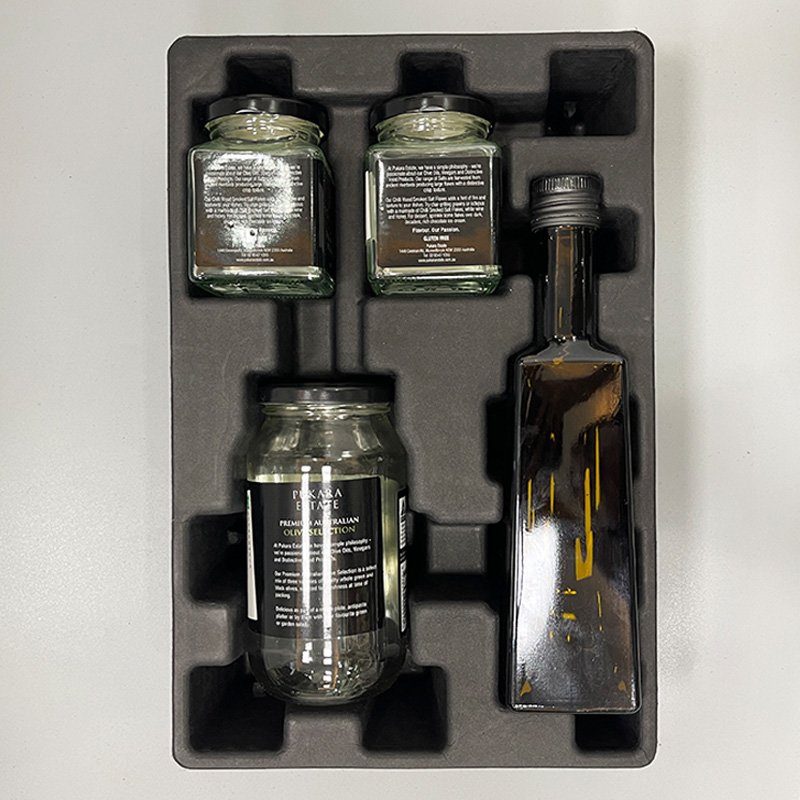 Customizable Eco Friendly High Quality Dry Press Black Molded Pulp insert Paper Packing For Jam Jar
