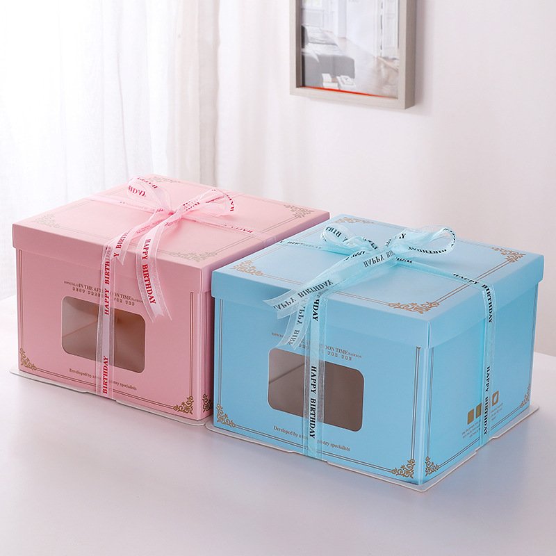 Transparent Corrugated Cake Box with Handle UV Advantage Kraft Paper PET Cardboard Foil Food Packaging Embossed Sweet Cake Boxes