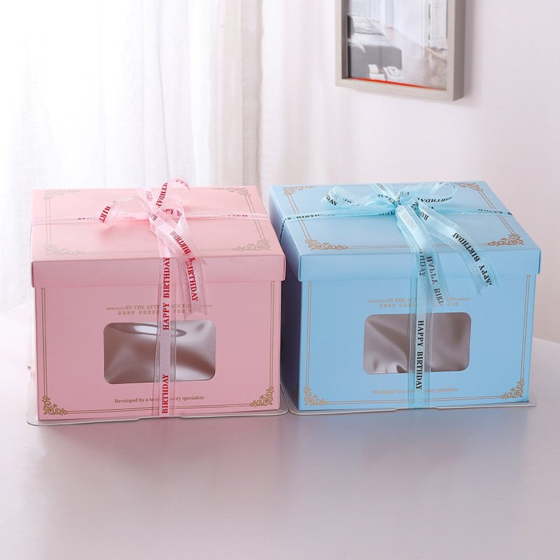 Transparent Corrugated Cake Box with Handle UV Advantage Kraft Paper PET Cardboard Foil Food Packaging Embossed Sweet Cake Boxes