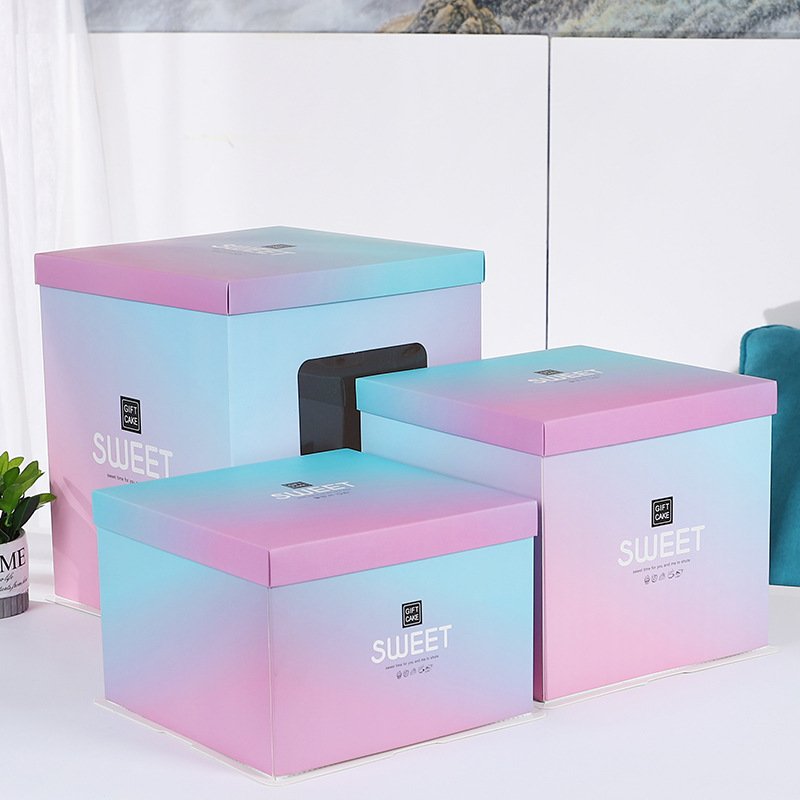 Transparent Corrugated Cake Box with Handle UV Advantage Kraft Paper PET Cardboard Foil Food Packaging Embossed Sweet Cake Boxes
