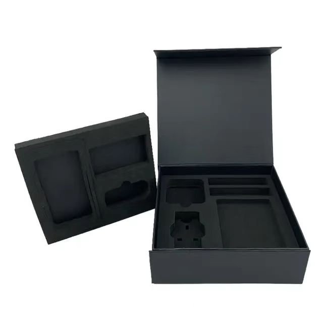 Custom Branding Matte Black Magnetic Closure Paper Gift Box For Garments Ribbon Handle Rectangular Folding Clothing Packaging