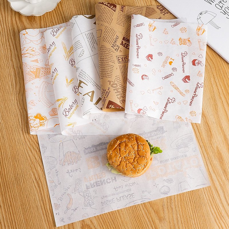 Food grade burger wrapping paper greaseproof hamburger sandwiches paper for food packaging custom logo printed wax paper sheets