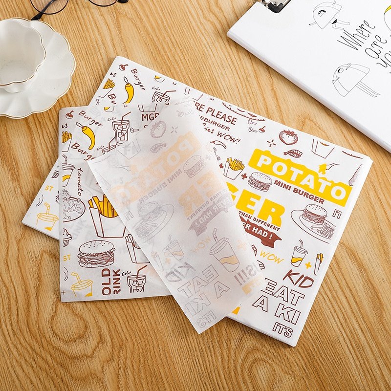 Food grade burger wrapping paper greaseproof hamburger sandwiches paper for food packaging custom logo printed wax paper sheets
