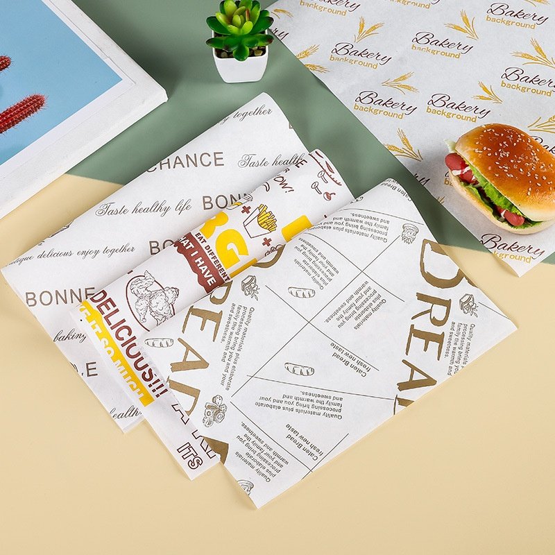 Food grade burger wrapping paper greaseproof hamburger sandwiches paper for food packaging custom logo printed wax paper sheets