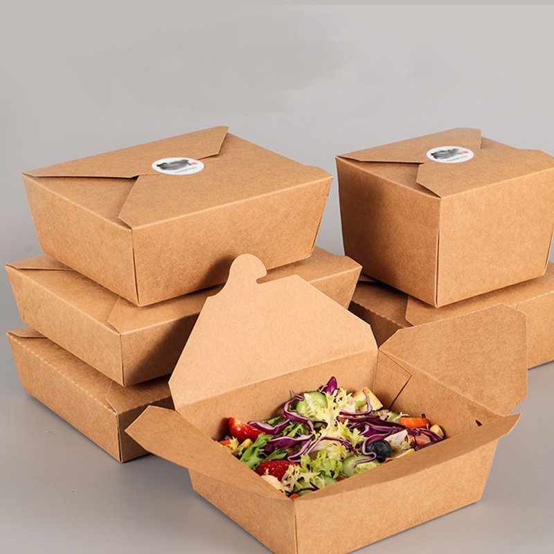 Custom Logo Brown Kraft Packaging Cardboard Catering Takeaway Takeout To Go Paper Take Out Container Food Box