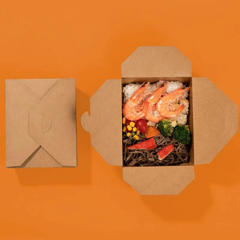 Custom Logo Brown Kraft Packaging Cardboard Catering Takeaway Takeout To Go Paper Take Out Container Food Box