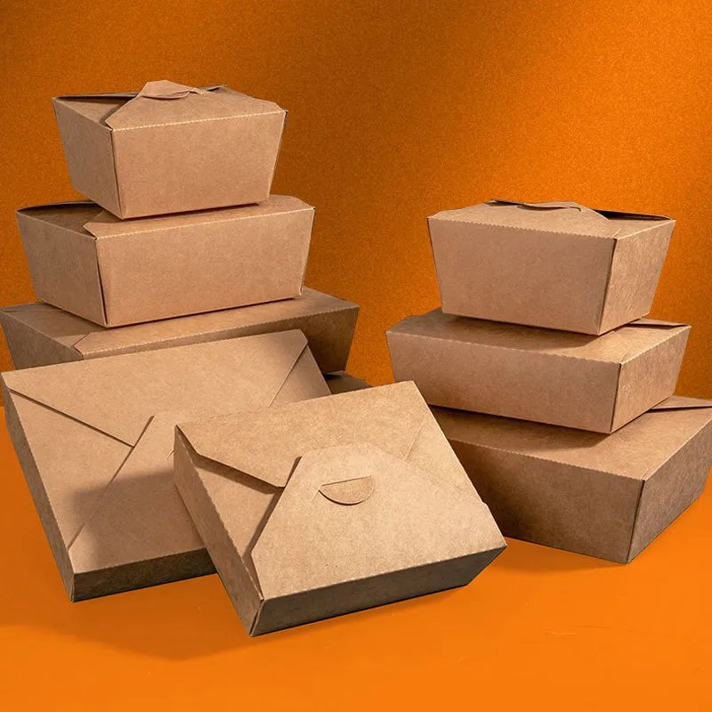Custom Logo Brown Kraft Packaging Cardboard Catering Takeaway Takeout To Go Paper Take Out Container Food Box