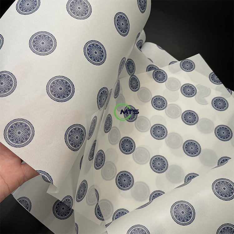 Moatain 60gsm wax logo greaseproof hamburger paper Custom Food Wrapping Paper