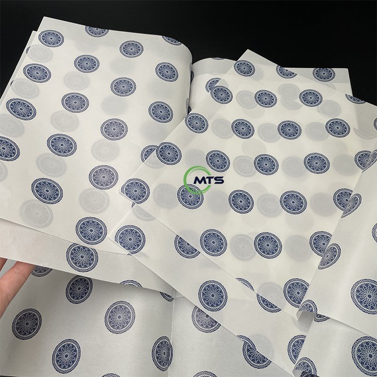 Moatain 60gsm wax logo greaseproof hamburger paper Custom Food Wrapping Paper