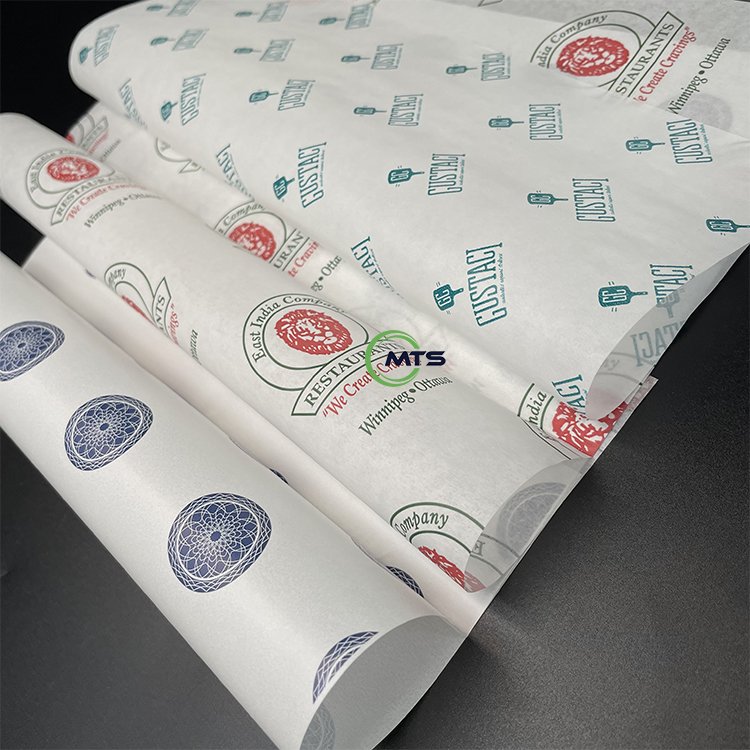 Moatain 60gsm wax logo greaseproof hamburger paper Custom Food Wrapping Paper