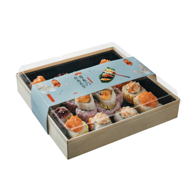 Customized Logo acceptable best quality transparent cover packaging paper sushi takeaway box