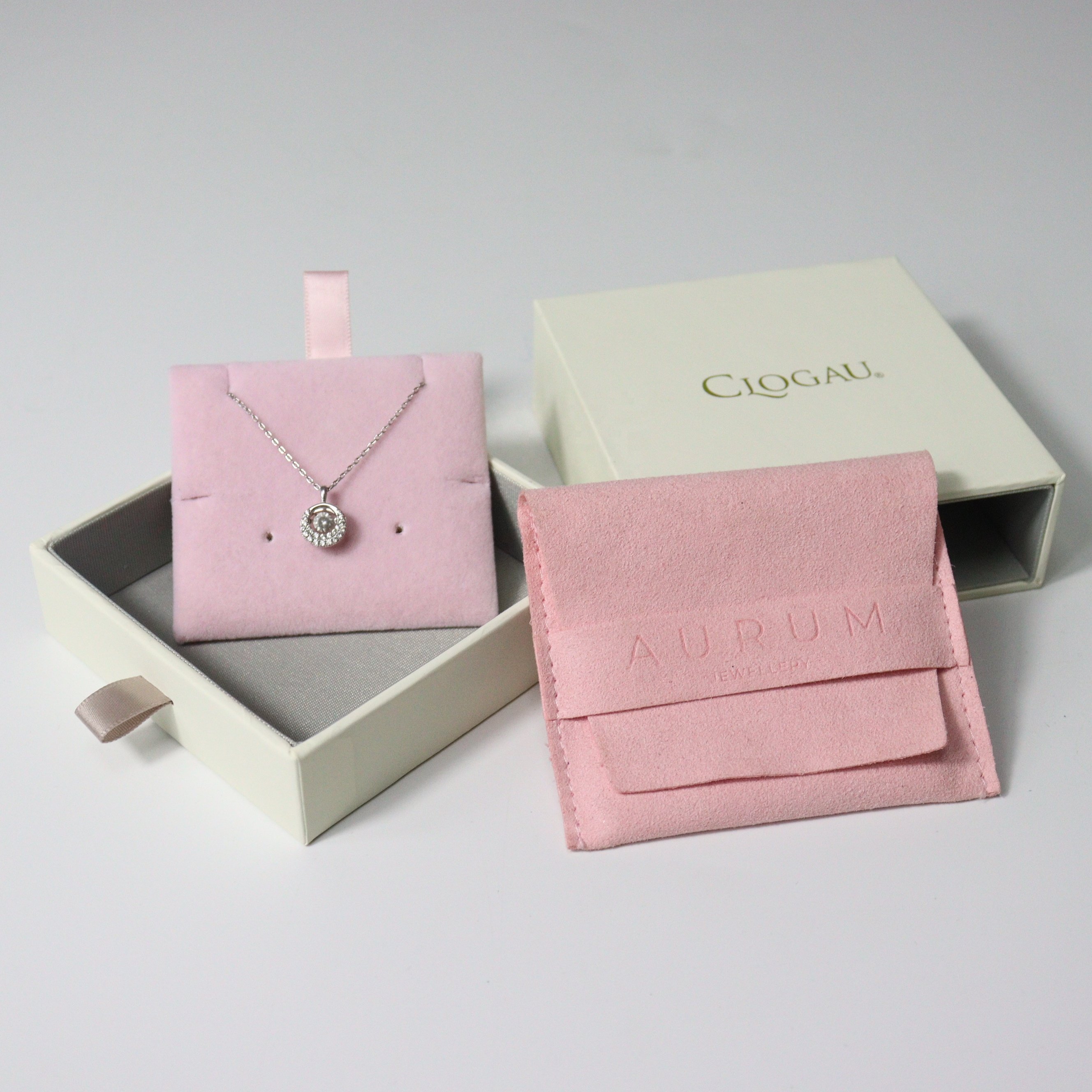 Custom Logo White Drawer Cardboard Jewelry Box Luxury Jewelry Bracelet Packaging Box And Microfiber Pouch Bag