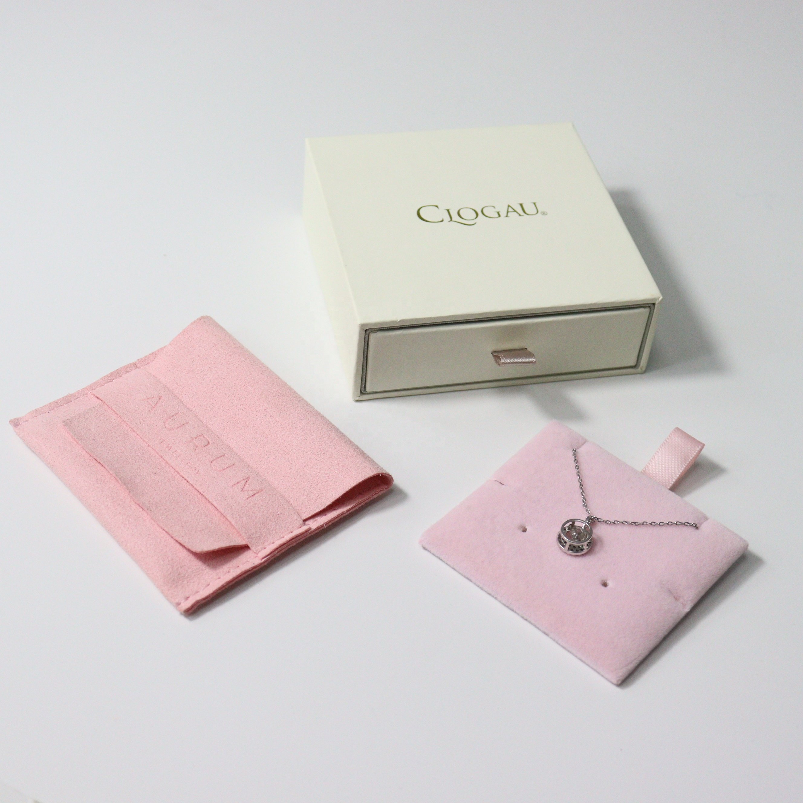 Custom Logo White Drawer Cardboard Jewelry Box Luxury Jewelry Bracelet Packaging Box And Microfiber Pouch Bag