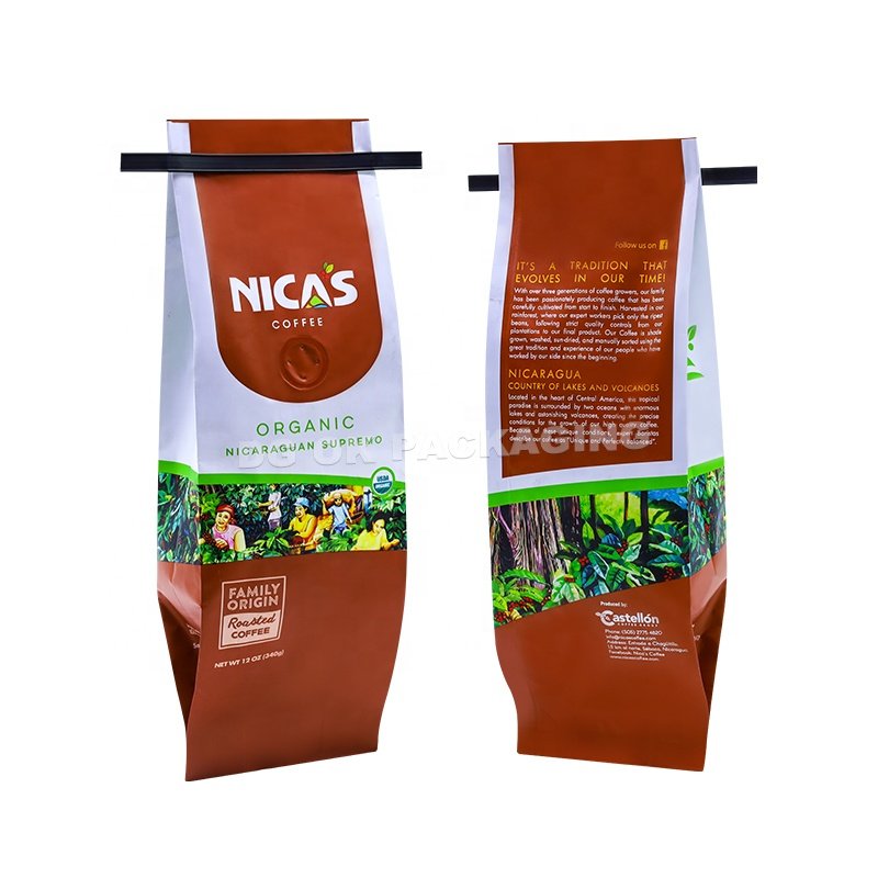 Coffee Bags Custom Printed Coffee Bean Packing Package Quad-seal Tin Tie Coffee Bag With Valve/Window
