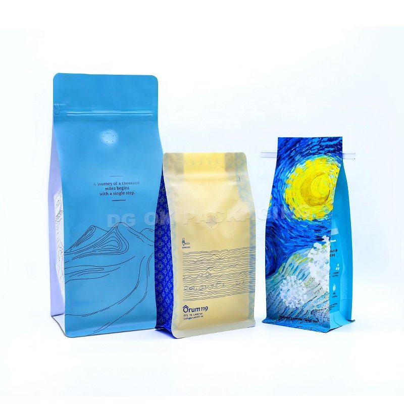 Coffee Bags Custom Printed Coffee Bean Packing Package Quad-seal Tin Tie Coffee Bag With Valve/Window